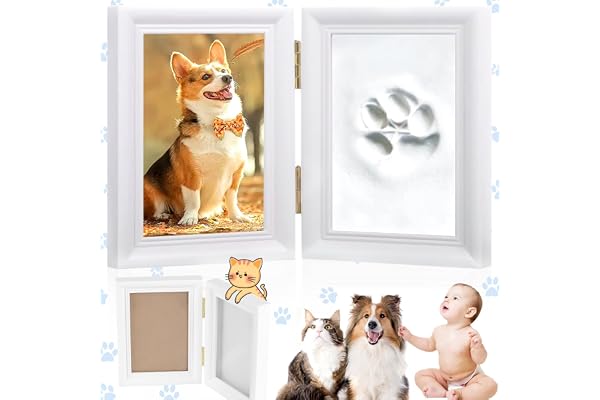Oneroomone Ensemble D'empreintes de Pattes Chien et Chat, Moulage en Plâtre 3D - Boîte Souvenir, Ensemble Cadre Photo et Empreinte de Patte, pour Cadre Photo Imprimé Pattes D'animaux
