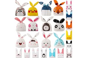 FullJoyHut Bolsas Regalo Cumpleaños, 60pcs Bolsa de Caramero Galleta de Conejo, Bolsas Plástico de Frutos Secos Caramelos Chocolate Bolsa de Oso Panda Zorro Para Fiesta Cumpleaños