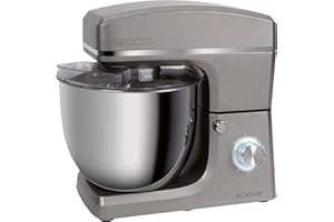 Bomann KM 660361 CB Impastatrice 1500 W, 8 velocità, ciotola in acciaio inox da 10 litri, portata max. 6-6,5 kg, coperchio paraspruzzi con apertura di ricarica, titanio