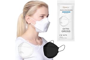 TubeRoo FFP2 Maske großer Kopf weiß Fischform 5 Stück Masken, CE zertifiziert, Versand aus Deutschland, weiche Ohrschlaufen Bänder Atemschutzmaske