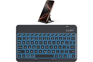 OMOTON Backlit Bluetooth Keyboard UK Layout, Ultra-Slim Rechargeable Portable Wireless Keyboard with Phone Holder, Enlarged Keycaps for iPad/Samsung/Lenovo/Other iOS Android Windows Devices, Black