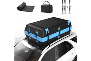 Rimoody Coffre de Toit de Voiture 21 Pieds Cubes Pliable 595L étanche sur Le Toit de Voiture avec/sans Porte-Bagages,pour Voyages Camping,avec Tapis antidérapant étanche à Fermeture éclair 6 Crochets
