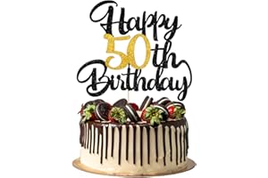XTHROTSENK 50 Birthday Cake Topper 50 Geburtstag Tortendeko Alles Gute zum Geburtstag Happy Gold und Schwarz Geburtstagsfeier Dekorationszubehör 50 Geburstagstorte Deko