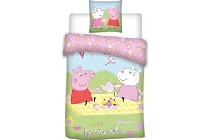 PEPE PIG 035 Peppa Pig Bettwäsche, Kinderbettwäsche/Babybettwäsche, Peppa Pig with Friends, Kissenbezug 40x60+Bettbezug 100x135cm, 100% Baumwolle Oeko-TEX