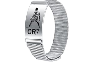 AITENME CR7 Armband Personalisiert Cristiano Ronaldo Herren Edelstahl Fußball Star Design Inspirierend Verstellbare Armbänder Geschenk für Fußballfans Mädchen Jungen Fussballerin Silber