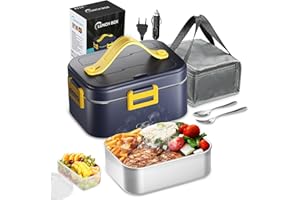 E-MANIS 75W Fiambrera Electrica,1.8 L Calentador Comida 12V/24V/220V,3 en 1 Lancheira Portatil Rápida Aquecedor con cubiertos