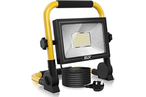 CLV 60W LED Work Light 5200LM, Job Site Light, Plug in Folding FloodLight, Portable Stand Work Lights Mains Powered LoftLight for Car Repairing Home Workshop Garage, 6500K Cold White 5M Wire with Plug