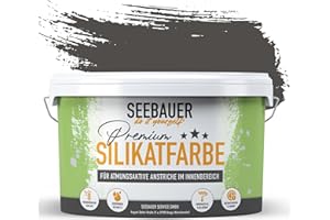 SEEBAUER diy Silikatfarbe Anthrazit 2,5L für Innen (No. 102 Black Pearl) Atmungsaktive Mineralfarbe für Allergiker - Abwaschbare Wandfarbe - Anthrazittöne hohe Deckkraft
