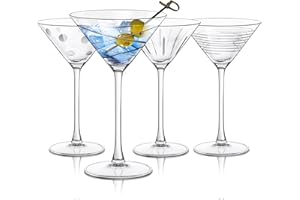 Joeyan 320ml Verres à Martini avec Gravure, Lot de 4 Verres à Cocktail en Cristal Soufflé à la Main, Verres à Gin Tonic pour Maison,Restaurants,Fêtes,Mariages,Cadeaux, Passe au lave-vaisselle