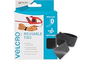 VELCRO BRAND Velcro Marque One-Wrap Attaches Réutilisables, Multi-Usage, Parfaites Pour Ranger Les Accessoires De Bureau, Les Câbles Et Aménager La Maison, Noir 30 Mm X 5 M