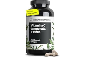 NATURAL ELEMENTS Vitamina C - 360 capsule - Elevato dosaggio con 1000 mg + 15 mg di zinco - Fermentato e tamponato a base vegetale (pH neutro, privo di acidi, delicato sullo stomaco) - Testato in laboratorio, vegano