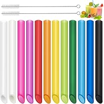 16 Pailles En Silicone Réutilisables - Colorées Avec 2 Brosses Nettoyage