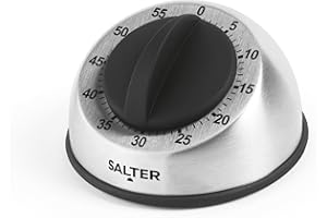 Salter 338 SSBKXR15 Temporizador Mecánico De Cocina, Cuenta Hasta 60 Minutos, Giratoria De Goma, Fácil De Leer, De Acero Inoxidable