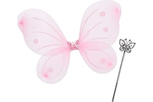 Relaxdays Children Fairy Wings & Magic Wand, Fairy Costume for Kids, Glitter, Girls, Fairy Set