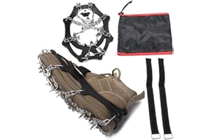 UOXMIY Crampons for Hiking Boots 24 Spikes Microspikes Stainless Steel Ice Spikes for Walking Boots with Straps and Cloth Bag for Walking Hiking Rock Climbing Fishing and Mountain Climbing
