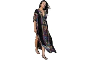 Jarseila Damska sukienka plażowa w stylu boho kaftan, maxi, długa sarong, pareo, okrycie kwiatowe, letnia sukienka plażowa, bikini