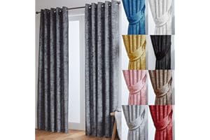 John Aird Crushed Velvet Fully Lined Eyelet Curtains (Dark Grey, 90" Wide x 72" Drop)