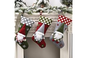 FREESOO Medias de Navidad, Juego de 3 Calcetines de Navidad Bolsa de Regalo Bordado de Muñeco Nieve Reno Papá Noel Mini Botas Bolsillo Calcetín Decoración para Año de Dulces Navidad Árbol Chimenea