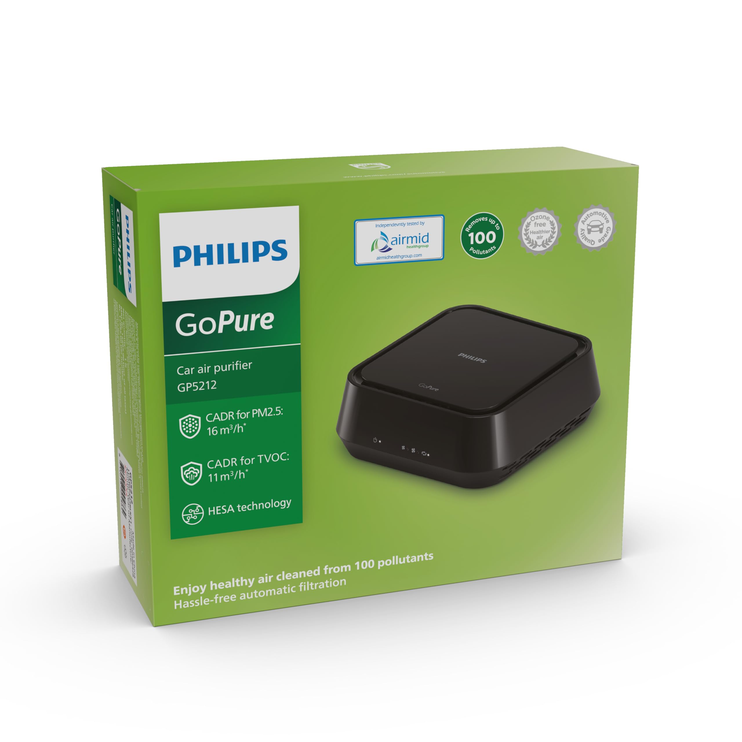 Philips GoPure 5212 Car Air Purifier (Black) With HEPA and HESA Fliter, Filter PM2.5, Toxic gases, NO2/SO2 fumes. It is equip