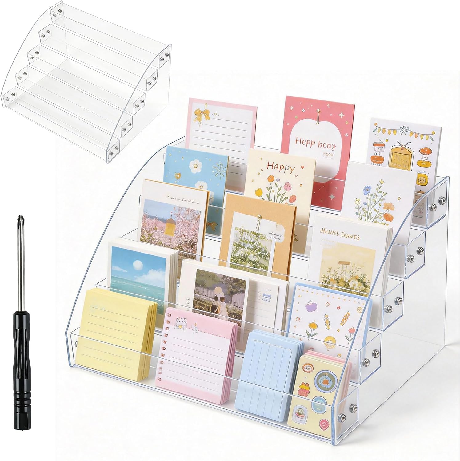 ShiFaKa 5 Tier Trading Card Display Stands, Space-Saving Acrylic Greeting Card Display Stand, cCard Stands for Displaying Greeting Cards, Counters, Shop, Offices, Restaurants