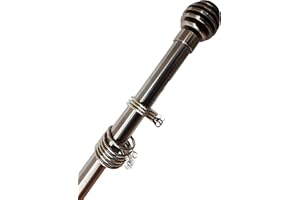 Home Harmony® Sliced Ball Finial Telescopic Extendable Curtain Pole set In Black or Silver and Matching Holdbacks Available (Silver, 180-340 cm)
