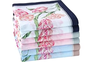 HOULIFE Mouchoir Tissu - Mouchoirs en Tissu Femme, Grands Mouchoirs Tissus en Pur Coton Peigné Motif Fleur Doux pour Mariage Usage Quotidien, Lot de 6/12 Pièces, 45x45cm, Fleur 1