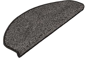 FLODI. Lyon Carpeted Stair Tread Pads, Set of 15 Pieces, Self Adhesive Carpet Stair Mats, Anti Slip Staircase Runner Pad Rugs (Black, Semicircular - 23 x 65 cm)