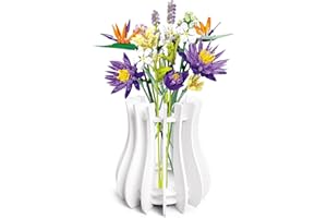 LENKYIN Kit de vase en bois pour Lego roses, fleurs de cerisier, tournesol, tulipes, jonquilles, lotus, joli vase de fleurs pour arrangement de bouquet Lego, décoration d'intérieur pour femmes et adultes
