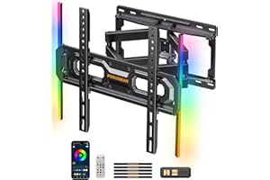 Perlegear Support Mural TV avec Lumières LED pour Télévision de 26 à 65 Pouces Jusqu'à 45 kg, Pivot Extension Inclinaison et Rétroéclairage Musical, VESA Max 400x400mm PGMF20