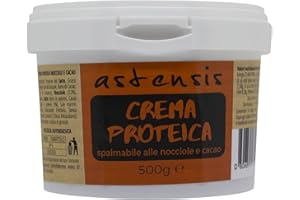 ASTENSIS Crema Proteica Nocciola e Cioccolato, Spalmabile Artigianale 500g - 33,4% di Proteine - Senza Zucchero, Senza Olio di Palma Adatto per Dolci Proteici