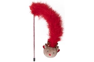 Rosewood Roxy Reindeer Cat Teaser Wand – Festive Catnip Toy with Feather Boa & Sparkly Tinsel Stick – Interactive Christmas Play for Cats & Kittens – Chase, Jump & Swat Holiday Cat Toy
