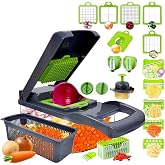 SGAONSN 22 in 1 Vegetable Chopper, Kitchen Mandoline Chopper with 1.2L Container and Draining Basket, Vegetable Chopper, Onio
