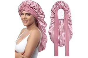 Coubeau Long Bonnet Satin Cheveux Nuit- Bonnet en Soie à Double Face pour Cheveux Longs Femmes avec Bandeau à Nodonner