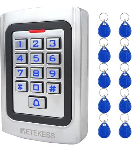 YAVIS RFID Metall Codeschloss Türöffner Tastatur Zugangskontrolle System Kit Set 125 kHz EM Kartenleser Weigang 26 Wasserdichter Regen Cover Netzteil Exit-Taste 10 RFID ID Schlüsselanhänger