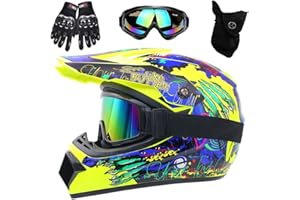 GDAONUDK Casque de Moto IntéGral Certifié DOT Pour Enfants, Jeunes Et Adultes, Avec Masque, Lunettes Et Gants(Yellow claw,S(52-53cm))