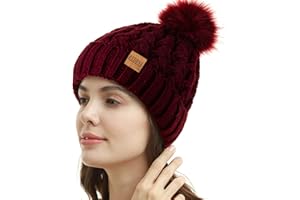 REDESS Femmes Hiver Pompon Bonnet Chapeau Polaire Doublé Chaud Chapeaux, Épais Slouchy Neige Tricot Bonnet Croisé pour Dames