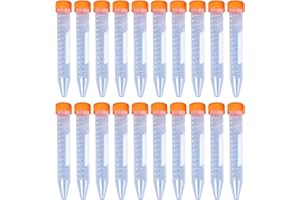 HUAZIZ 20 Pezzi Provette in Plastica per Provette da Centrifuga, Provette Graduate da 15ml con Tappi a Vite per Esperimenti di Chimica di Laboratorio (Arancione) Fondo Affusolato