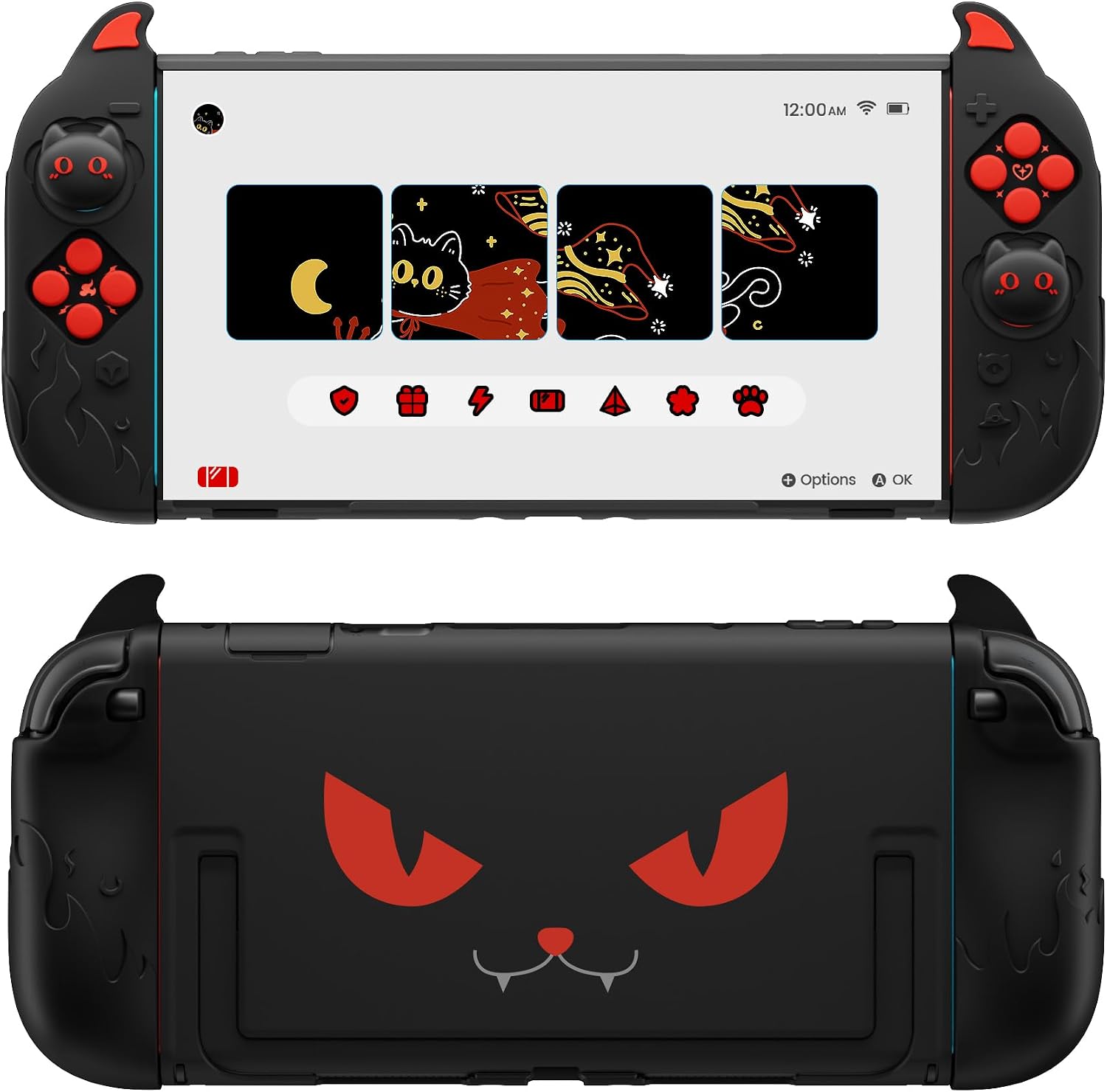 playvital Cute Demon Protective Shell for Nintendo Switch 2, Kawaii Anti-Slip Silicone Grip Cover + Dockable Hard Case for for Nintendo Switch 2 with Thumb Grips & Sticker, Shockproof - Black