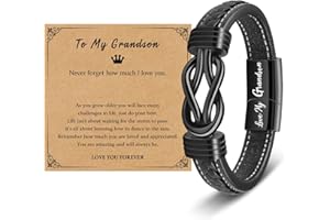 YELUWA Gifts for Son Grandson Nephew Dad Uncle Brother Boyfriend, Engraved Leather Bracelet for Nephew Grandson Son Dad Uncle,30-90th Birthday Gifts for Men 18th Teenage Boy
