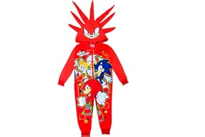 Sonic The Hedgehog, Boys or Girls Hooded Onesie, All in One Pyjamas, Age 4-14 Years