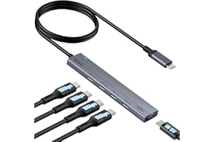 Aceele Hub USB C 3.2 Gen 2 de 4 Puertos con USB Tipo C Carga,Adaptador USB C 3.2 de Cable de 60cm para Computadora portátil, PC, Xbox y Mac y más