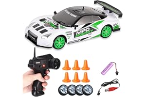 Siereolly RC Drift Car 1:24 Coche teledirigido 2,4 GHz Coche de juguete 15 km/h 4WD Coche de carreras teledirigido con faros de trabajo, regalo para adultos y niños