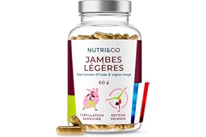 NUTRI & CO Jambes Légères - Vigne Rouge + Extrait de Pépins de Raisin & Marronnier d’Inde - Favorise la Circulation Sanguine - Complément Jambes Légères - 60 gélules Vegan - Fabriqué en France