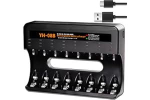 (8 Slots Chargeur) BOANV 8 Slots Chargeur Piles Rechargeable Charge Rapide pour AA AAA Rechargeable avec Port USB-C