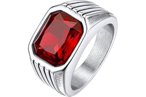 Bestyle Anello Acciaio Inossidabile Uomo, Anello Uomo Argento/Nero con Pietra Rubino/Zaffiro/Smeraldo/Onice Nero, Anello Personalizzato Ragazzo Maschio con Misura IT 14.5-32.5, Idee Regalo