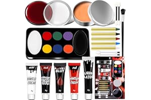 SYNERIX Maquillaje Halloween Pintura Cara Niños Adulto - con Sangre Falsa, Latex Liquido Maquillaje, Pintura Facial y Cera para Cicatrices, Kit Maquillaje Halloween Profesional Makeup para Zombie Vampiro