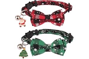 QIZHIQIAMY Collar de Gato Navideño, 2 PCS Pajarita Perro Navidad, Collares de Navidad para Mascotas, Collares Navideños para Gatos a Cuadros, Regalos de Navidads para Perros y Gatos (C)