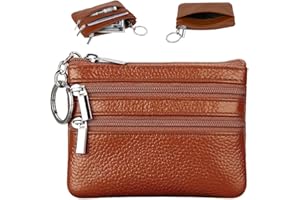 AFCJLTO 1 pièce Étui en cuir vintage pour clé de voiture masculin, pochette porte-clé protégeant de l'RFID : mini portefeuille, porte-monnaie et porte-carte inclus, couleur marron élégante