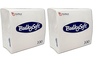 FD FAIRDEAL CASH & CARRY Premium Soft Napkins, 33x33cm 2-Ply Blown Paper Serviettes,Paper Napkins Disposable for Parties, Catering & Everyday use (White, 200)