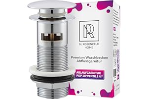 M. ROSENFELD HOME Bonde d'évier avec longueur de filetage - LONG 108mm [étendu] - avec trop-plein - bonde de vidage chromée 1 1/4 pouce en acier inoxydable pour lavabo - bonde de vidage